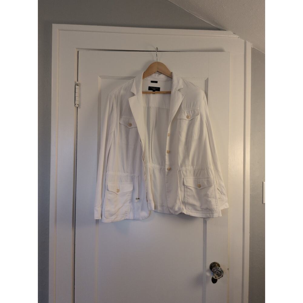 Talbots stretch linen blend white Blazer